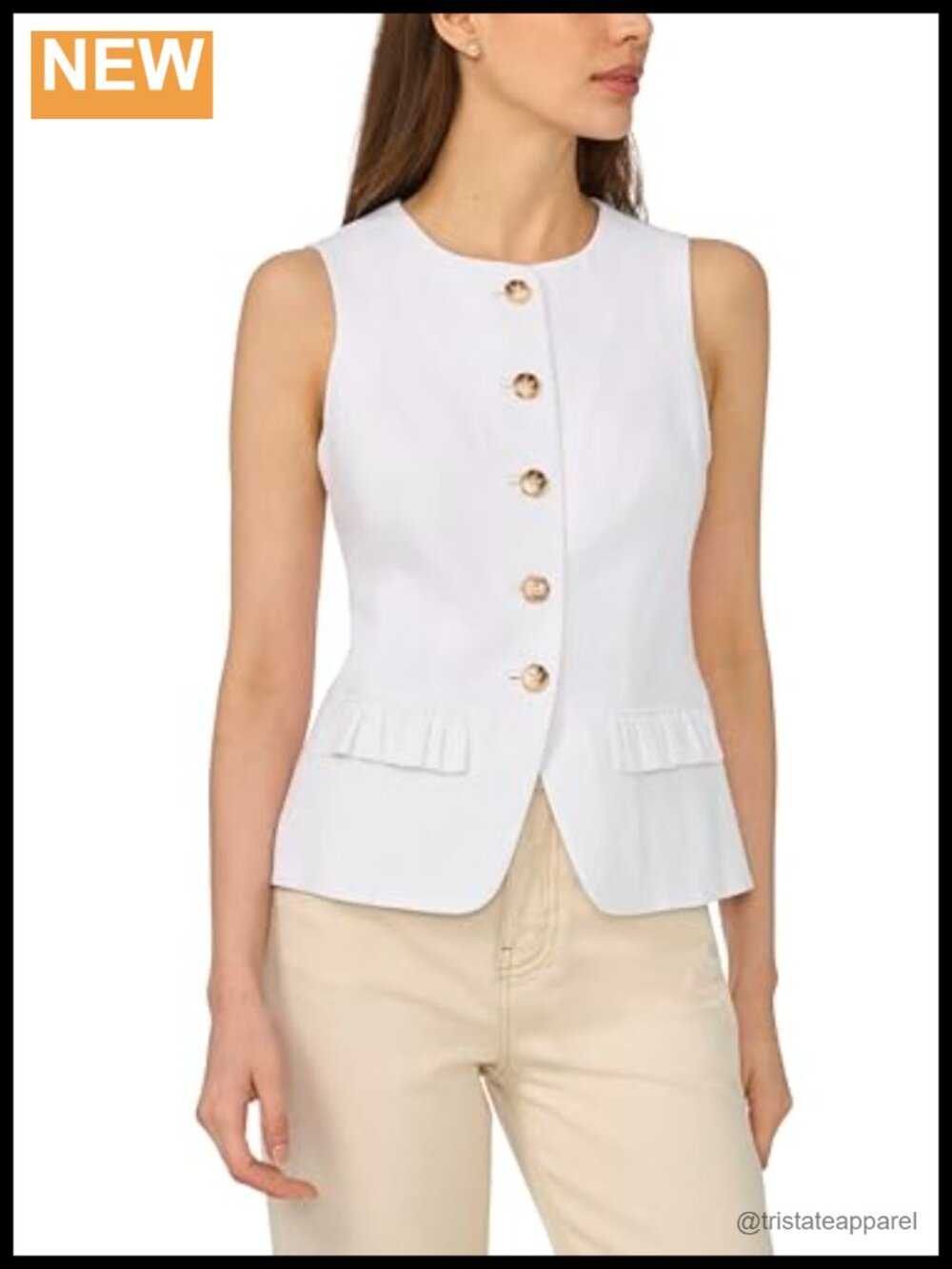 Women's Sleeveless Button Down Fitted Vest 80% Rayon 20% Linen Workwear Layering